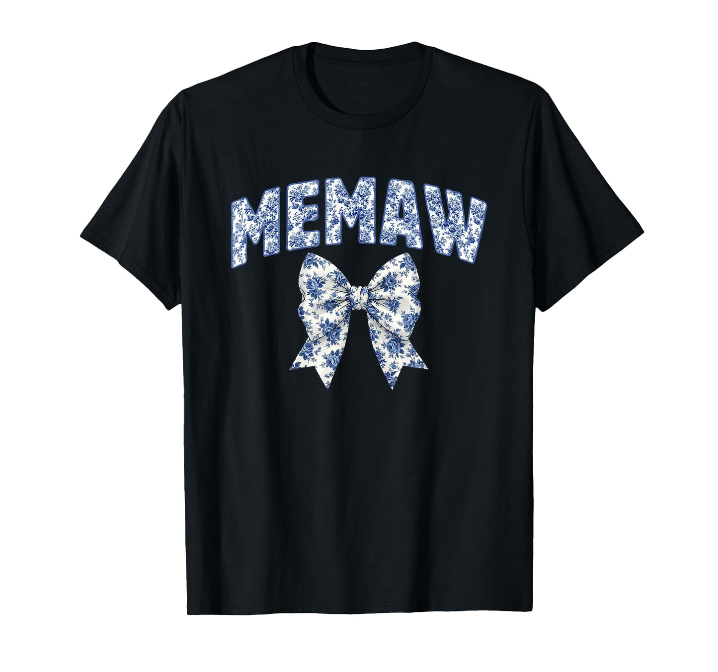 Memaw Coquette Toile Blue Bow Floral T-Shirt - Novelty Apparel for Adults - T-Shirt, Sweatshirt, Hoodie