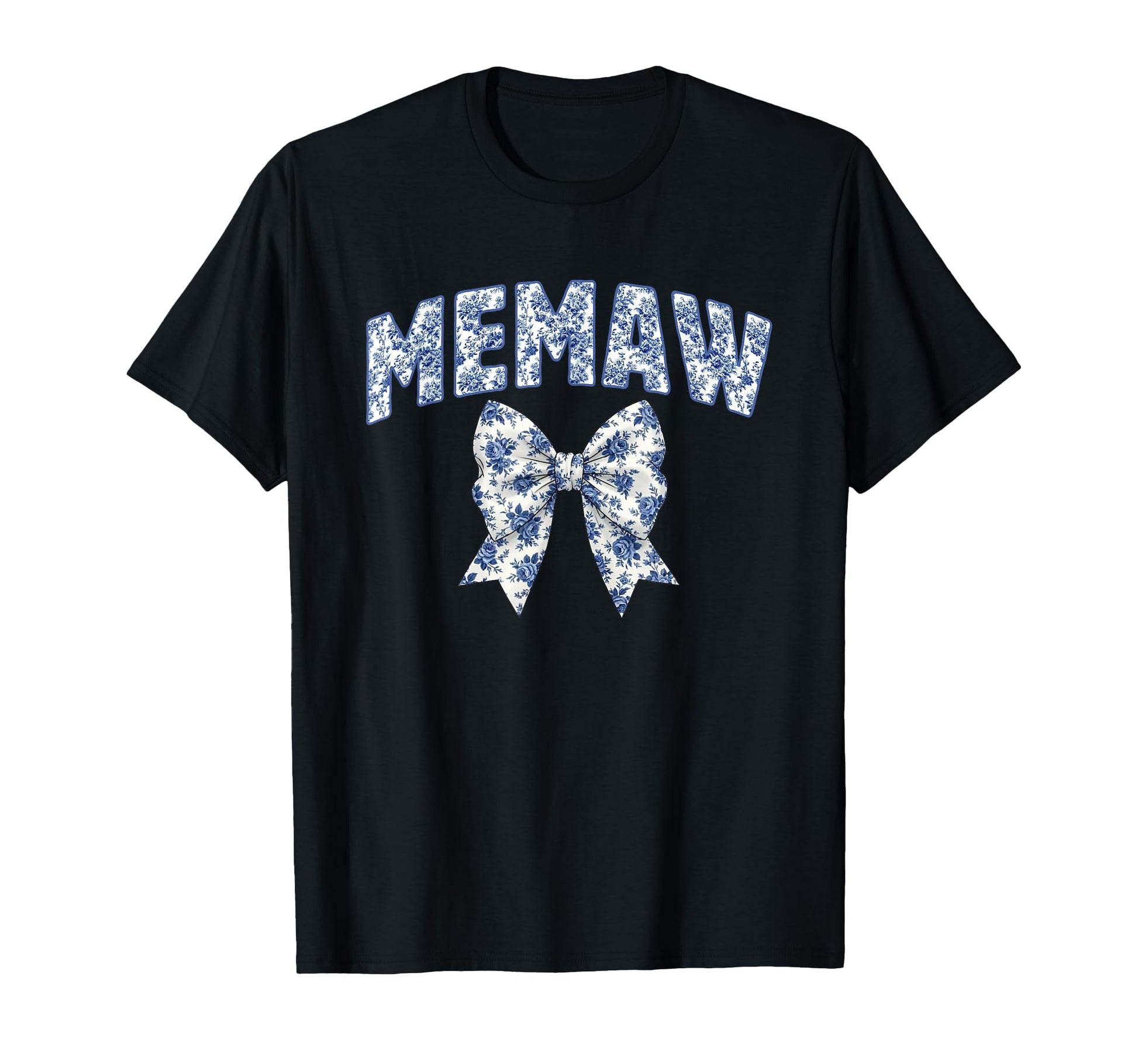 Memaw Coquette Toile Blue Bow Floral T-Shirt - Novelty Apparel for Adults - T-Shirt, Sweatshirt, Hoodie
