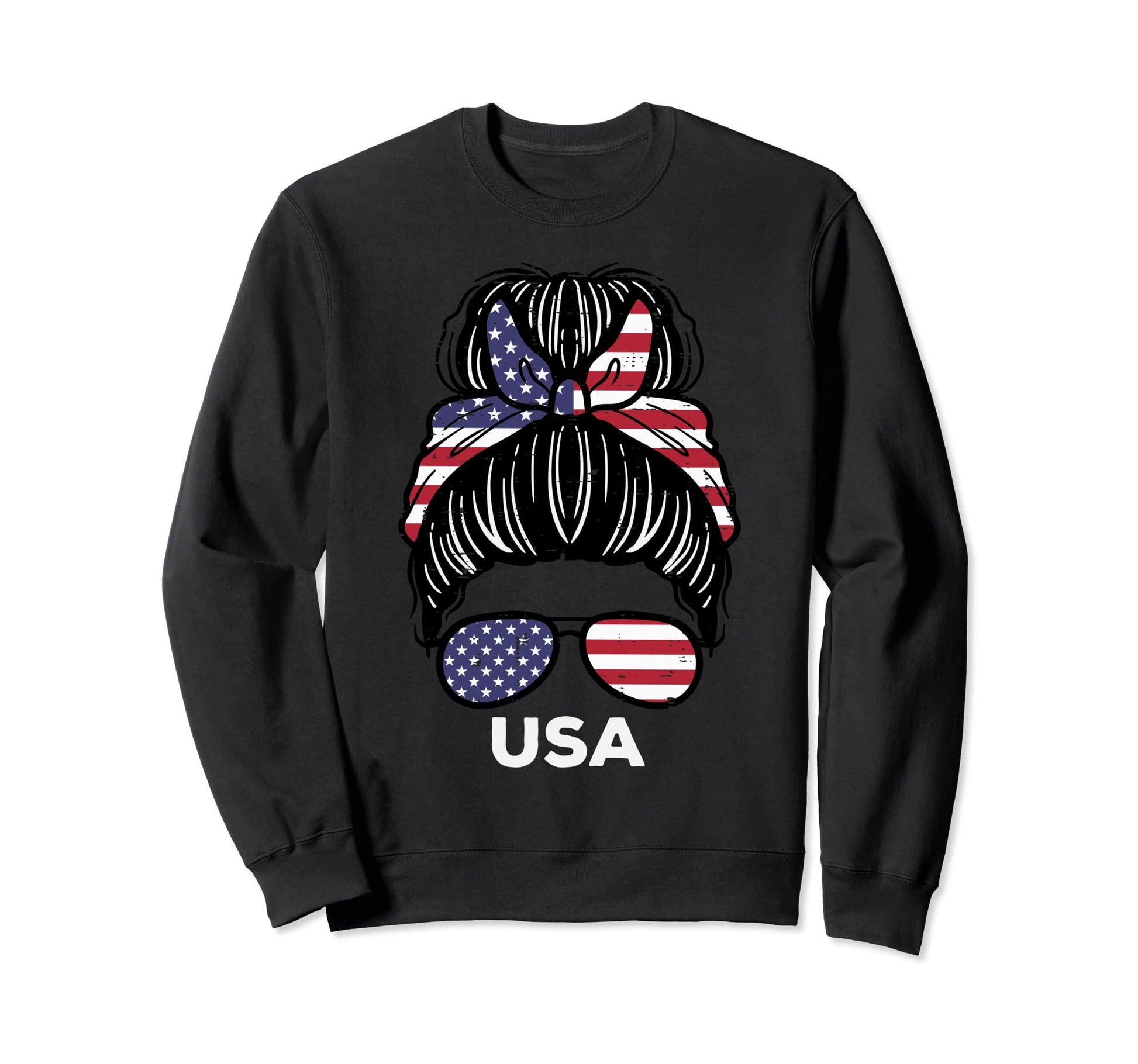Usa Flag America Hairbun Football Sweatshirt - Novelty Apparel Unisex - T-Shirt, Sweatshirt, Hoodie