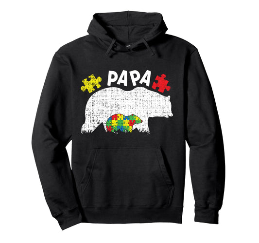 Autism Dad Bear Papa Colorful Puzzle April Hoodie - Novelty Apparel Unisex - T-Shirt, Sweatshirt, Hoodie