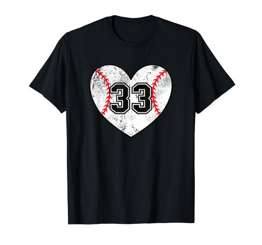 Baseball Heart Player 33 Baseball Mom T-Shirt - Unique Graphic for Adults - T-Shirt, Sweatshirt, Hoodie