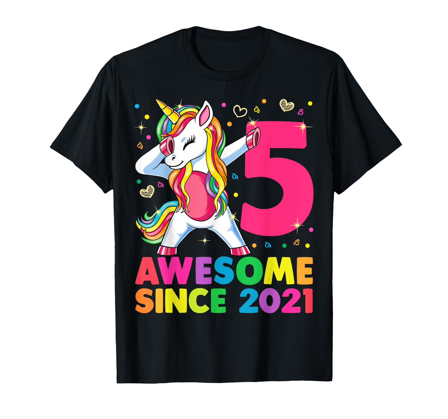 5 Years Old Unicorn Dabbing 5Th T-Shirt - Fun Novelty Design for Adults - T-Shirt, Sweatshirt, Hoodie