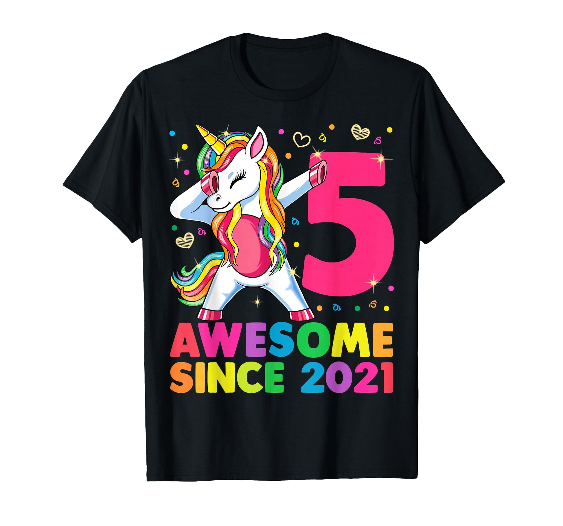 5 Years Old Unicorn Dabbing 5Th T-Shirt - Fun Novelty Design for Adults - T-Shirt, Sweatshirt, Hoodie