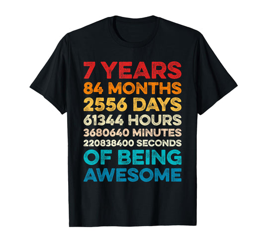 7Th Birthday 7 Years Being Awesome T-Shirt - Aesthetic Graphic for Adults - T-Shirt, Sweatshirt, Hoodie