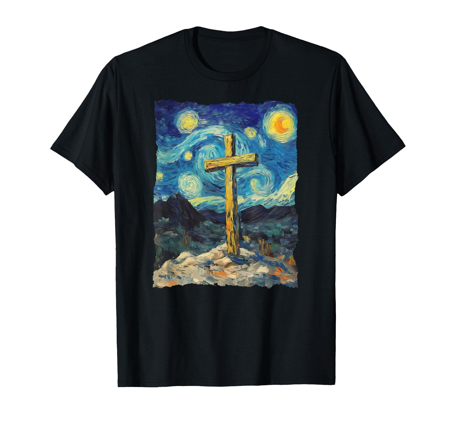 Jesus Cross Van Gogh Starry Night T-Shirt - Casual Everyday Wear Unisex - T-Shirt, Sweatshirt, Hoodie
