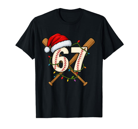 67 Baseball Lights Santa Hat Funny T-Shirt - Graphic Print for Adults - T-Shirt, Sweatshirt, Hoodie