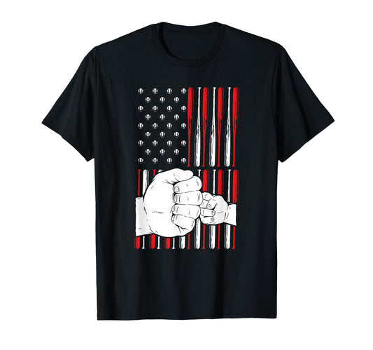 Baseball Dad And Son American Flag T-Shirt - Minimalist Print for Adults - T-Shirt, Sweatshirt, Hoodie