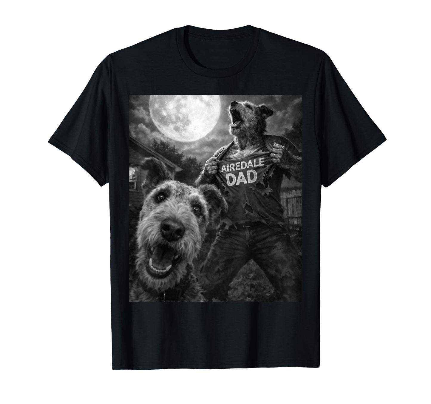 Airedale Terrier Dad Funny Horror T-Shirt - Minimalist Print for Adults - T-Shirt, Sweatshirt, Hoodie