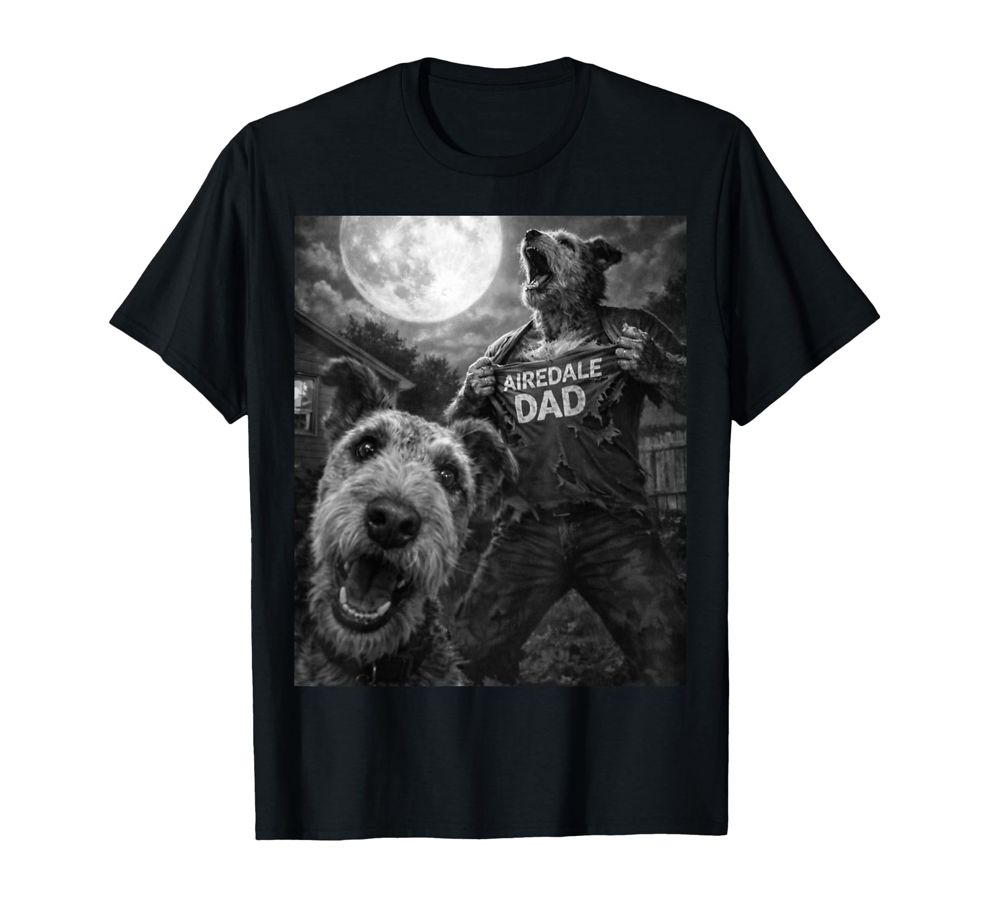 Airedale Terrier Dad Funny Horror T-Shirt - Minimalist Print for Adults - T-Shirt, Sweatshirt, Hoodie