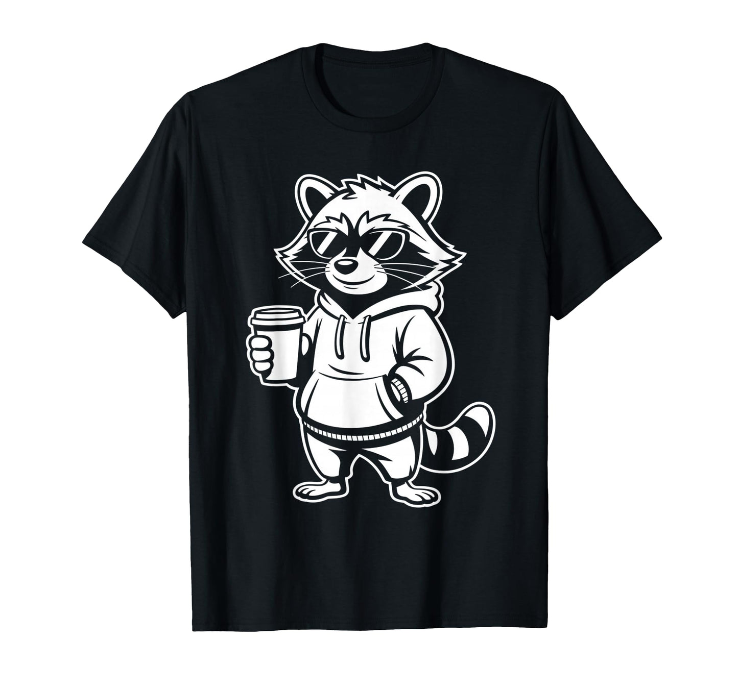 Funny Raccoon Coffee Lover Dad Mom Hoodie - Graphic Print Men Women - T-Shirt, Sweatshirt, Hoodie