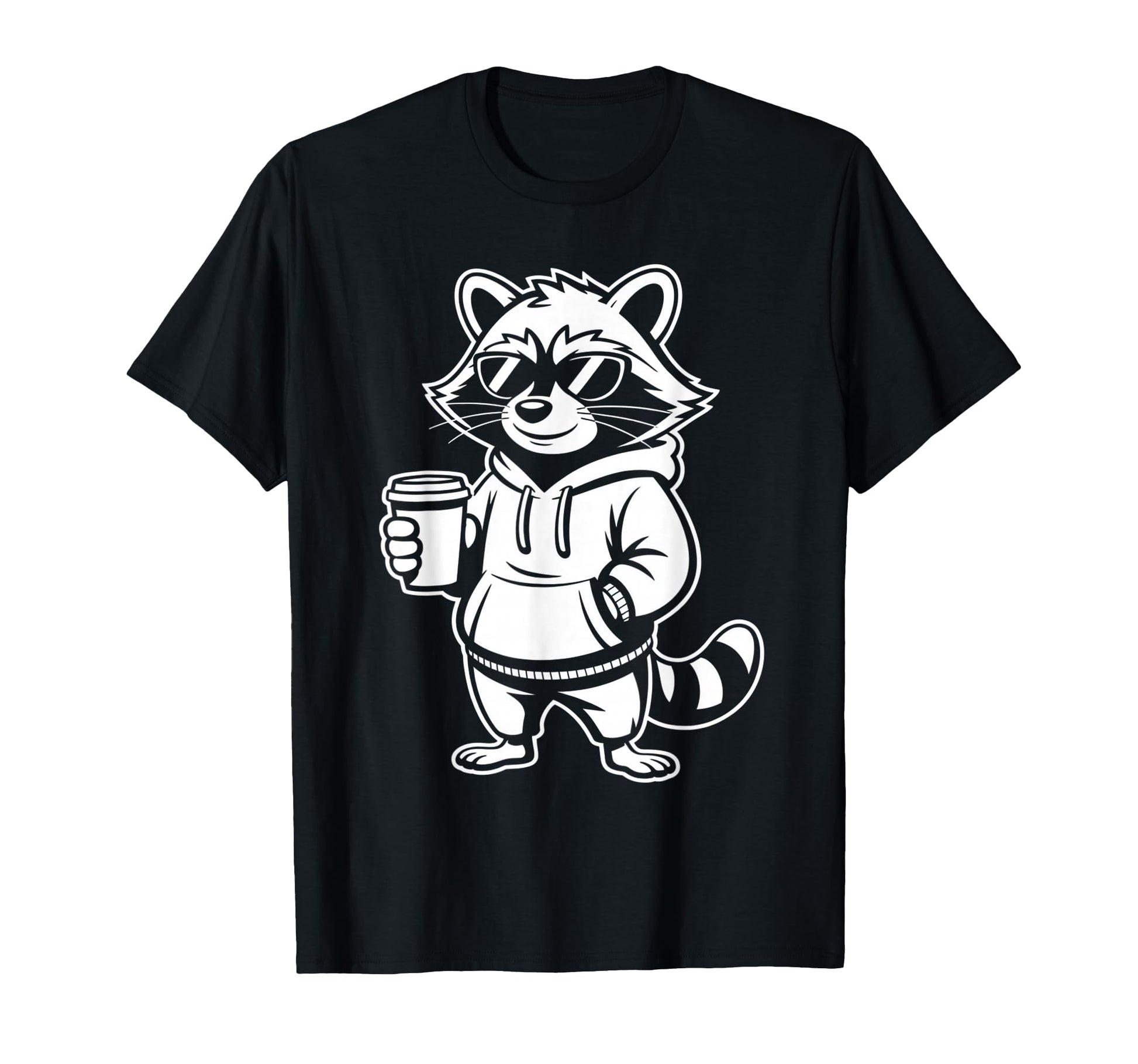 Funny Raccoon Coffee Lover Dad Mom Hoodie - Graphic Print Men Women - T-Shirt, Sweatshirt, Hoodie