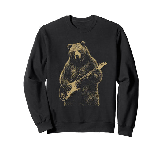 Bear Playing Electric Guitar Rocker Sweatshirt - Graphic Print Men Women - T-Shirt, Sweatshirt, Hoodie