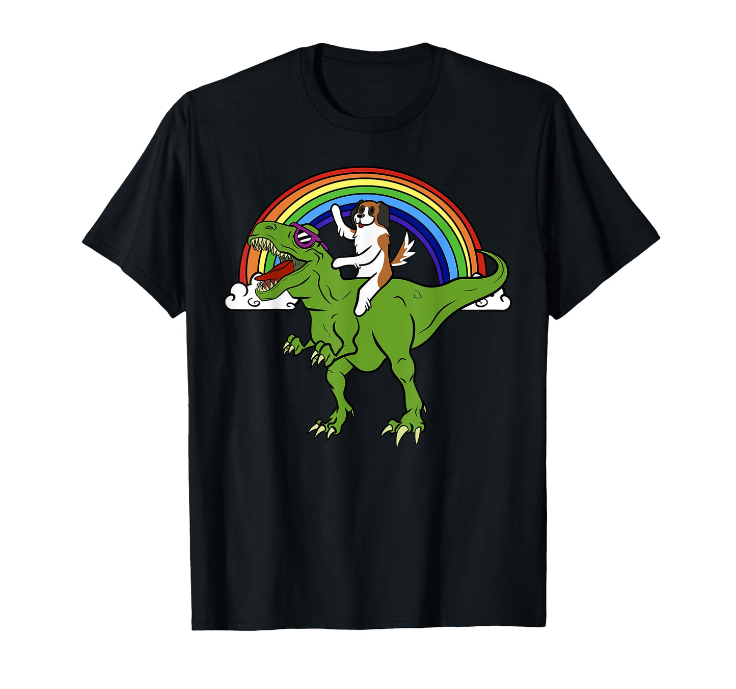 Saint Bernard Riding T Rex Dinosaur T-Shirt - Unique Graphic Men Women - T-Shirt, Sweatshirt, Hoodie