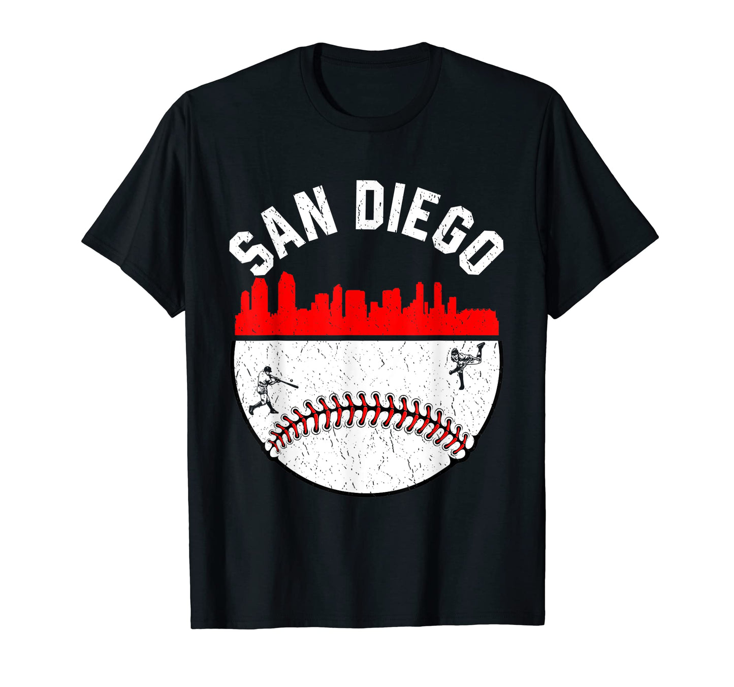 San Diego Cityscape Baseball Distressed T-Shirt - Custom Art Print Unisex - T-Shirt, Sweatshirt, Hoodie