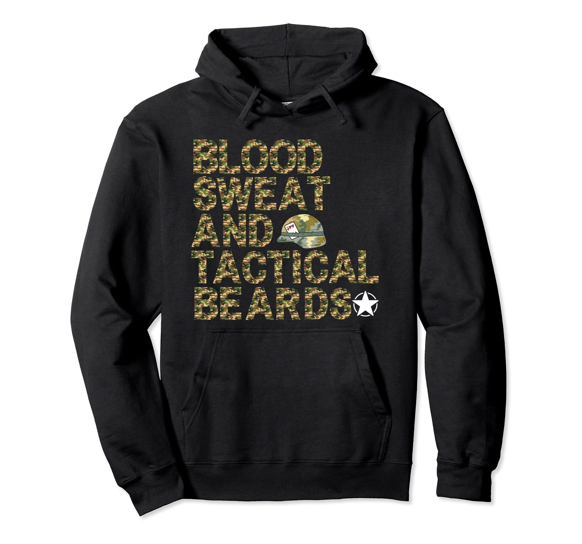 Funny Beard Blood Sweat Tactical Hoodie - Fun Novelty Design Men Women - T-Shirt, Sweatshirt, Hoodie