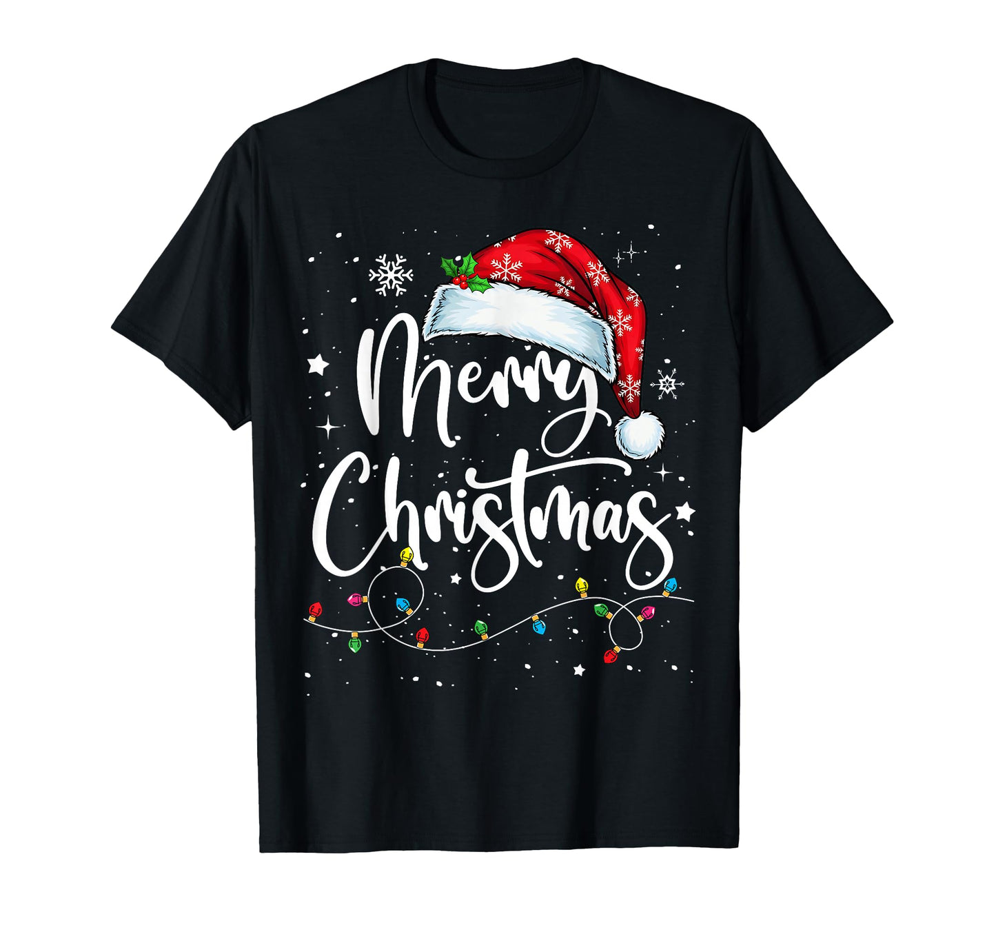 Merry Lights Santa Hat Family Matching T-Shirt - Novelty Apparel Men Women - T-Shirt, Sweatshirt, Hoodie