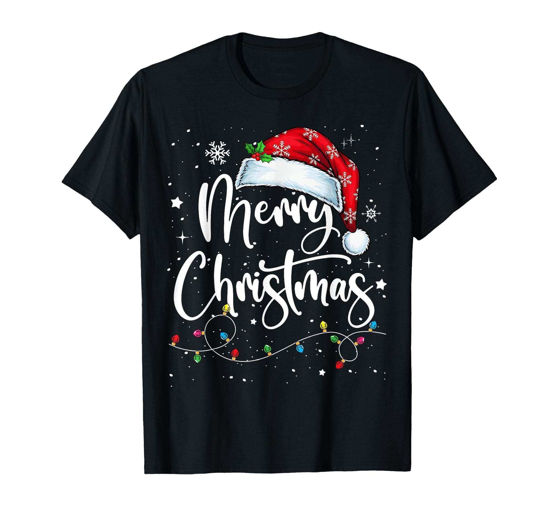 Merry Lights Santa Hat Family Matching T-Shirt - Novelty Apparel Men Women - T-Shirt, Sweatshirt, Hoodie