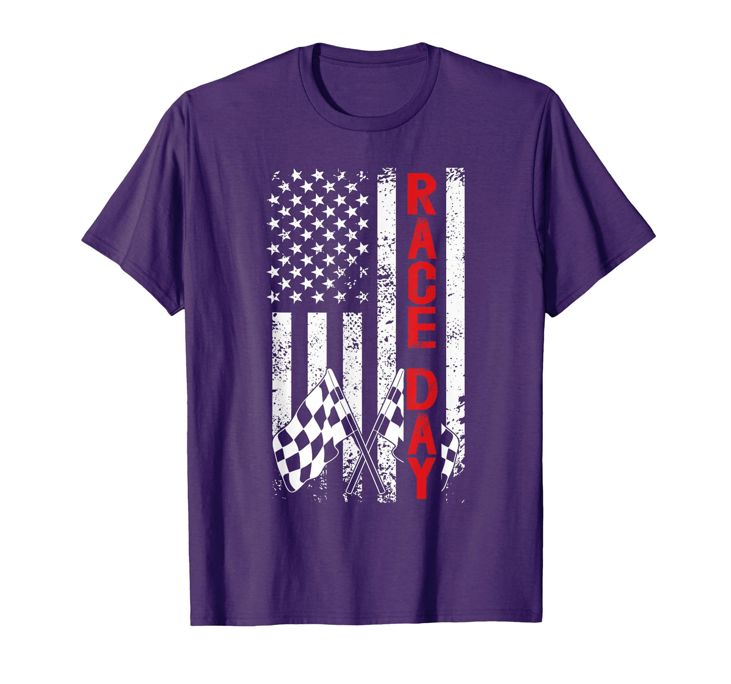 Race Day Us Flag Checkered Flag Car T-Shirt - Streetwear Style for Adults - T-Shirt, Sweatshirt, Hoodie
