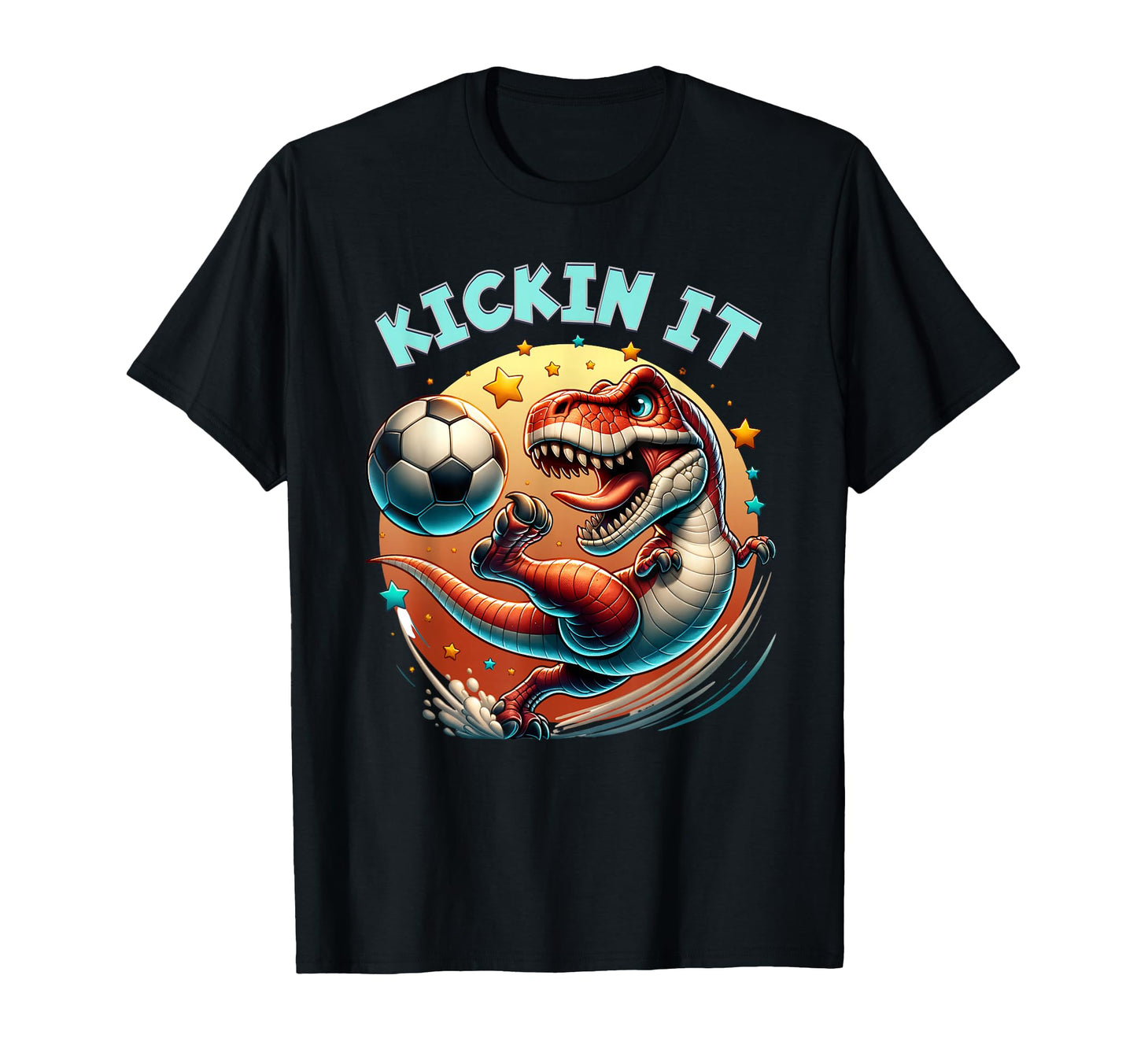 Kickin It T Rex Dinosaur Playing T-Shirt - Fun Novelty Design for Adults - T-Shirt, Sweatshirt, Hoodie
