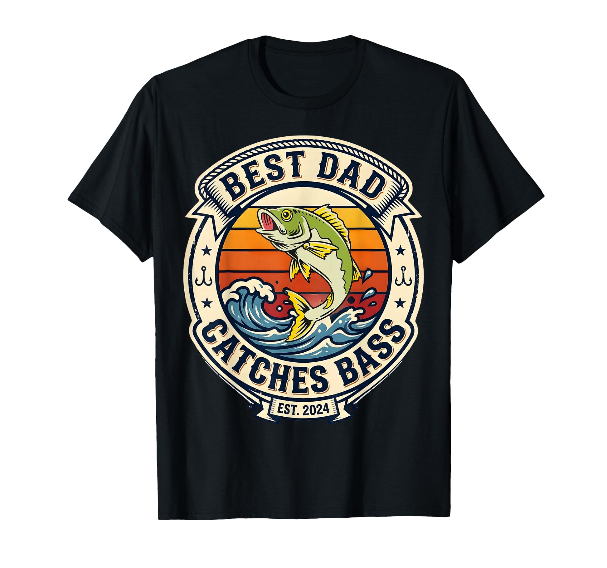 Best Dad Catches Bass Fishing Father T-Shirt - Custom Art Print Unisex - T-Shirt, Sweatshirt, Hoodie