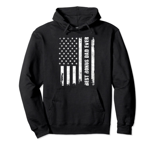 Best Bonus Dad Ever Usa Flag Adoptive Hoodie - Custom Art Print Men Women - T-Shirt, Sweatshirt, Hoodie