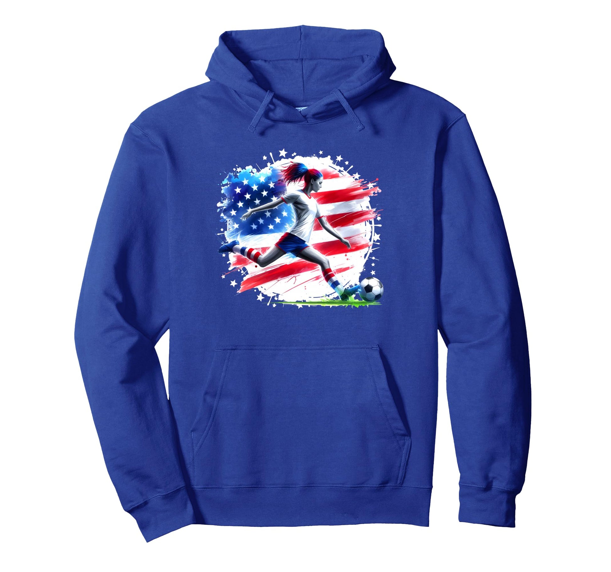 Womens Soccer American Flag Soccer Hoodie - Fun Novelty Design for Adults - T-Shirt, Sweatshirt, Hoodie