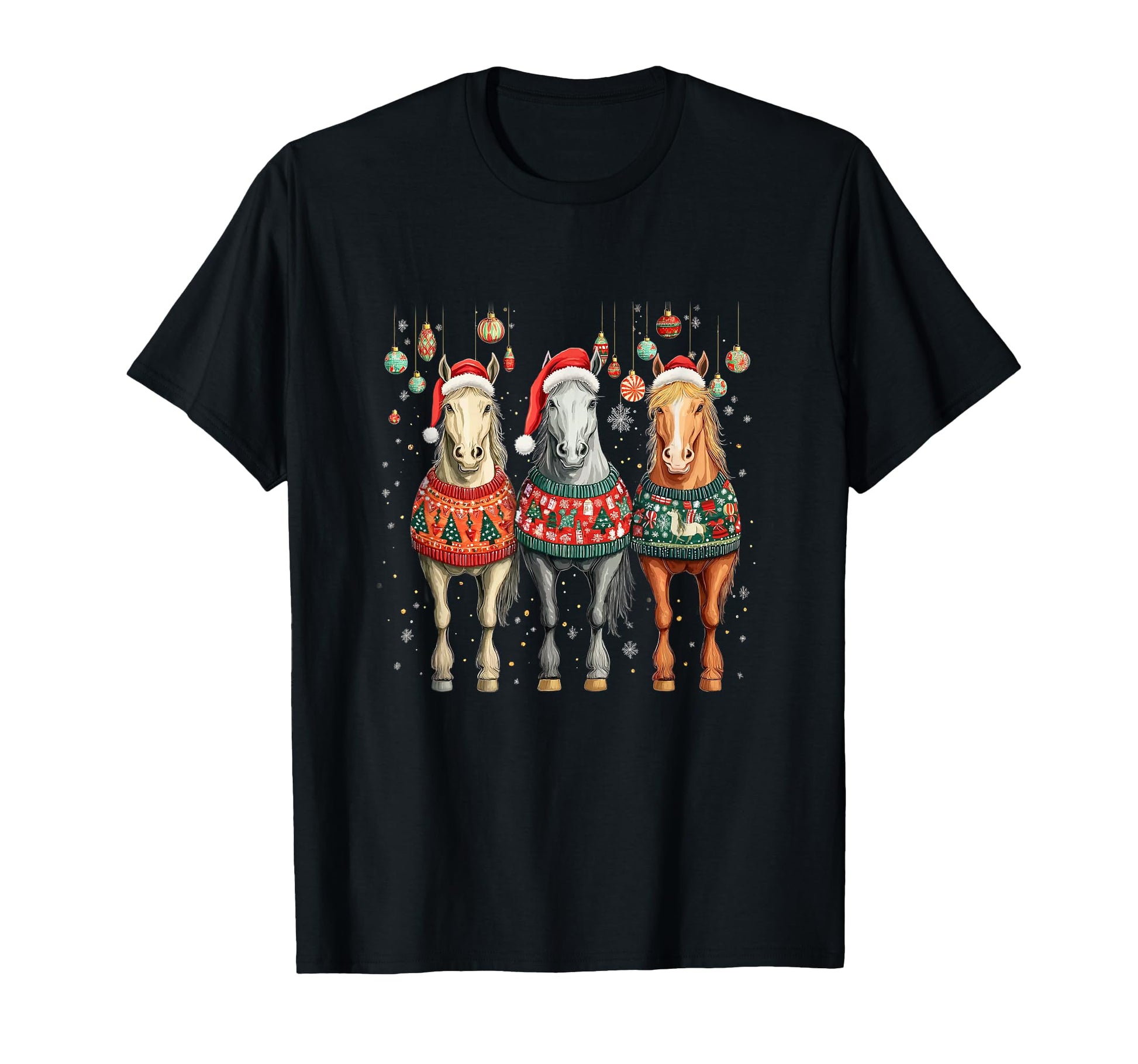 Horses Santa Hat Ugly Horse Lover T-Shirt - Unique Graphic Unisex - T-Shirt, Sweatshirt, Hoodie