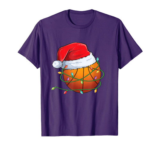 Basketball Santa Hat Wrapped Holiday T-Shirt - Trendy Graphic for Adults - T-Shirt, Sweatshirt, Hoodie