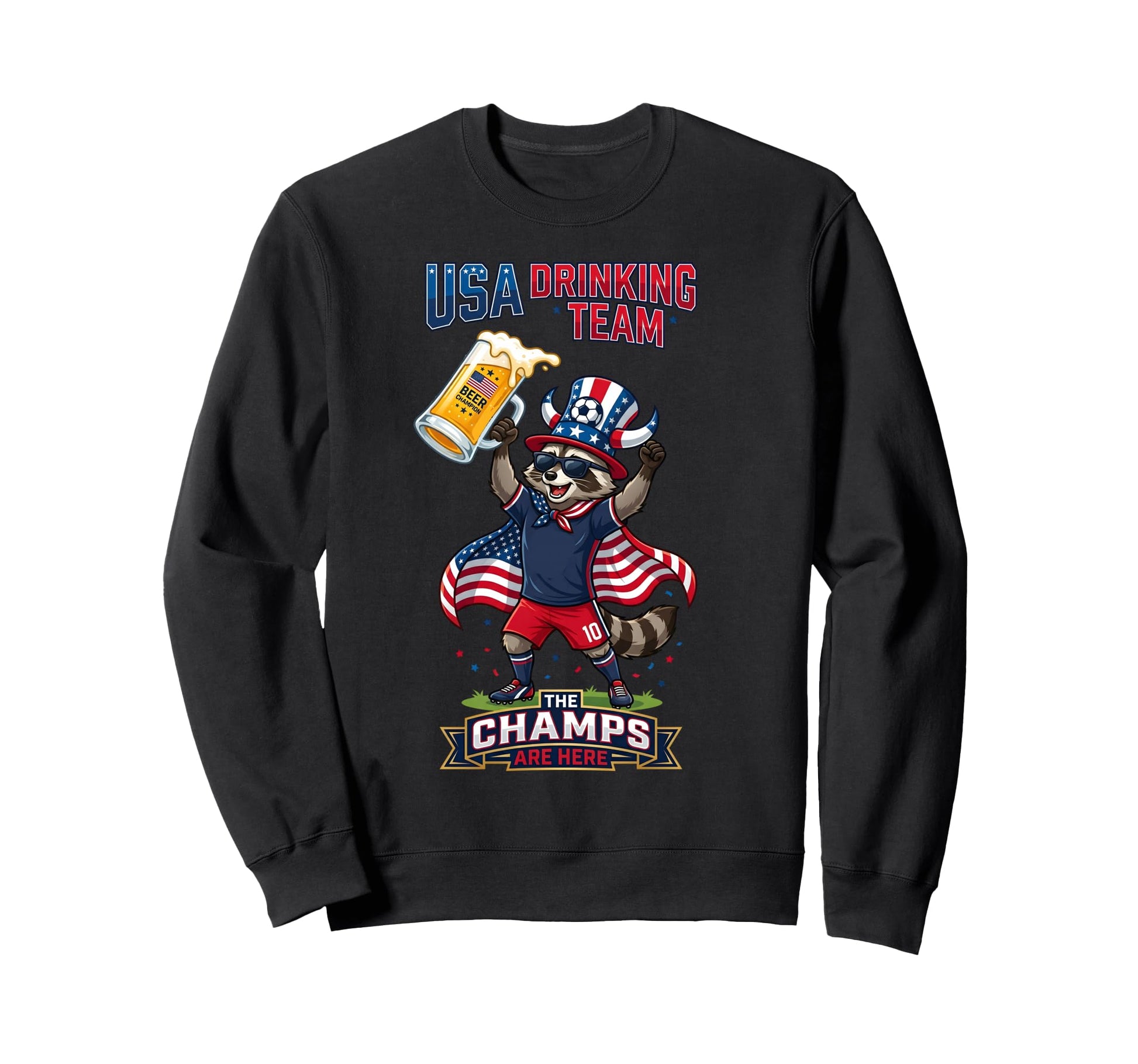 Usa Drinking Team Raccoon Sweatshirt - Trendy Graphic Men Women - T-Shirt, Sweatshirt, Hoodie