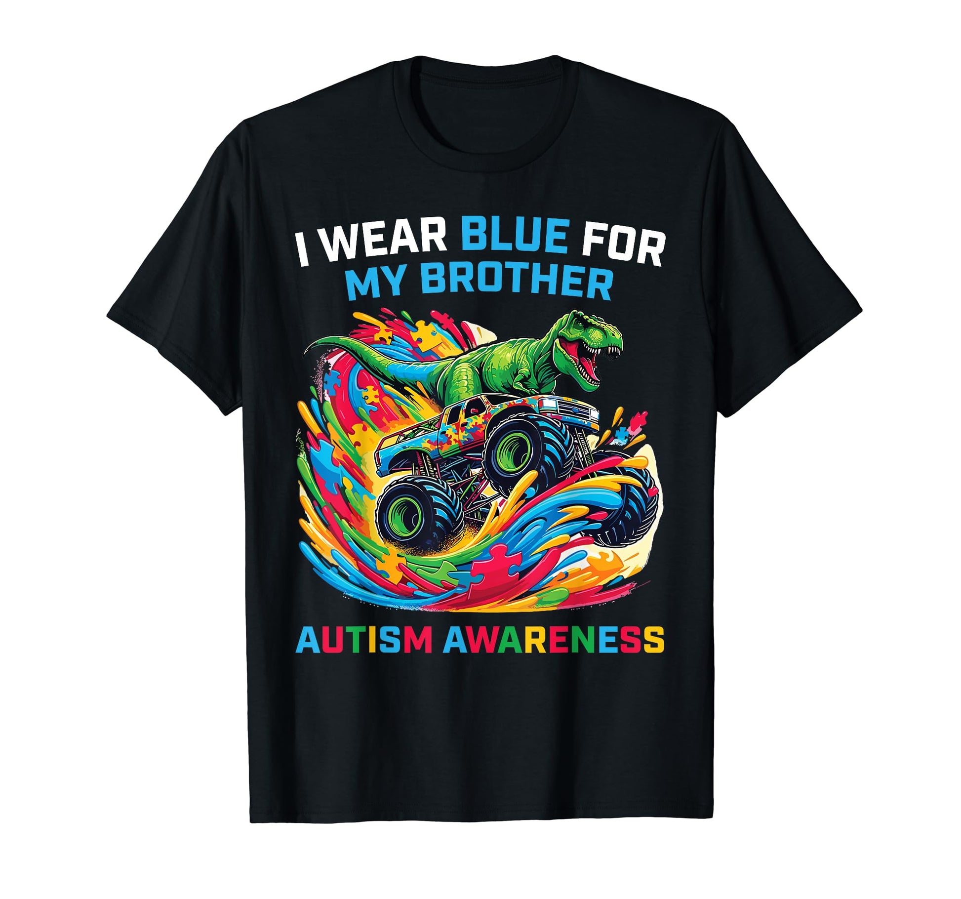 I Wear Blue My Brother Autism T Rex T-Shirt - Minimalist Print Unisex - T-Shirt, Sweatshirt, Hoodie
