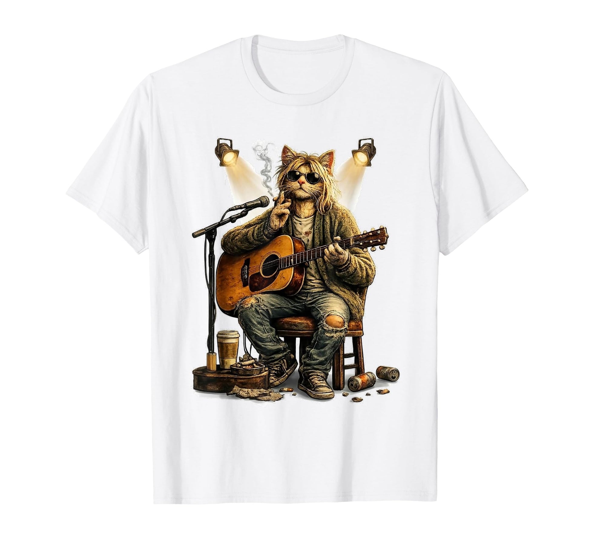 Funny Cat Playing Guitar Grunge Rock T-Shirt - Casual Everyday Wear Unisex - T-Shirt, Sweatshirt, Hoodie