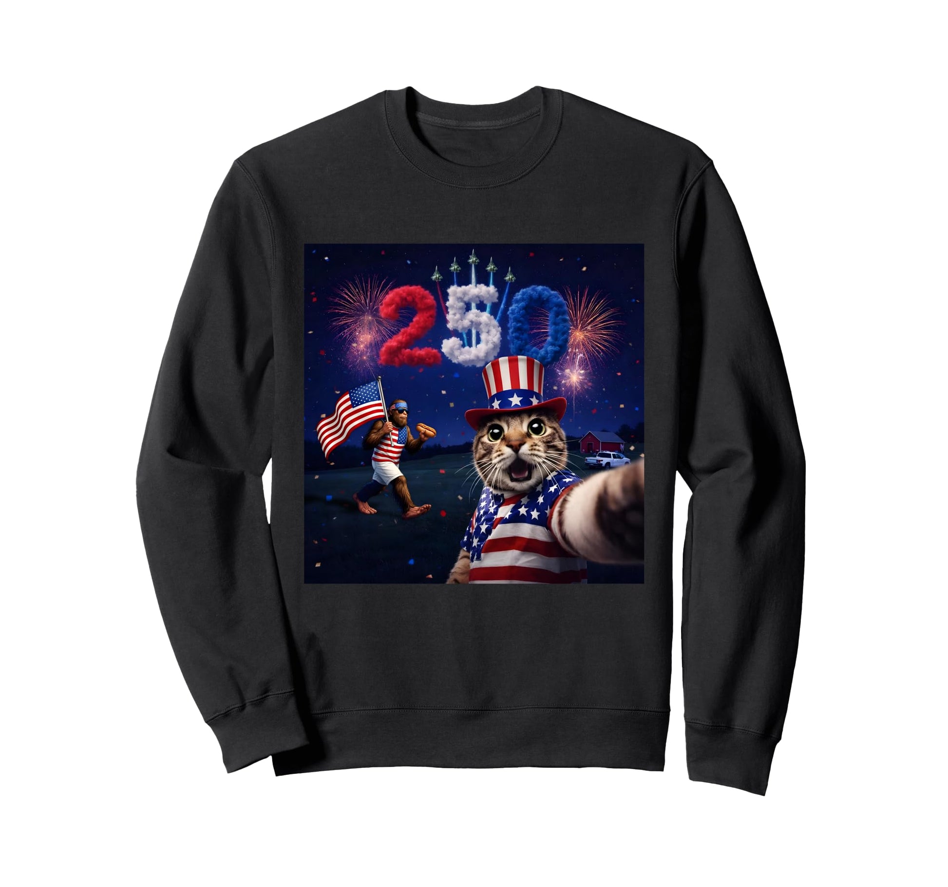 Patriotic Cat Selfie Bigfoot 250Th Sweatshirt - Trendy Graphic Unisex - T-Shirt, Sweatshirt, Hoodie
