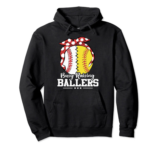Baseball Player Busy Raising Ballers Mom Hoodie - Aesthetic Graphic Unisex - T-Shirt, Sweatshirt, Hoodie