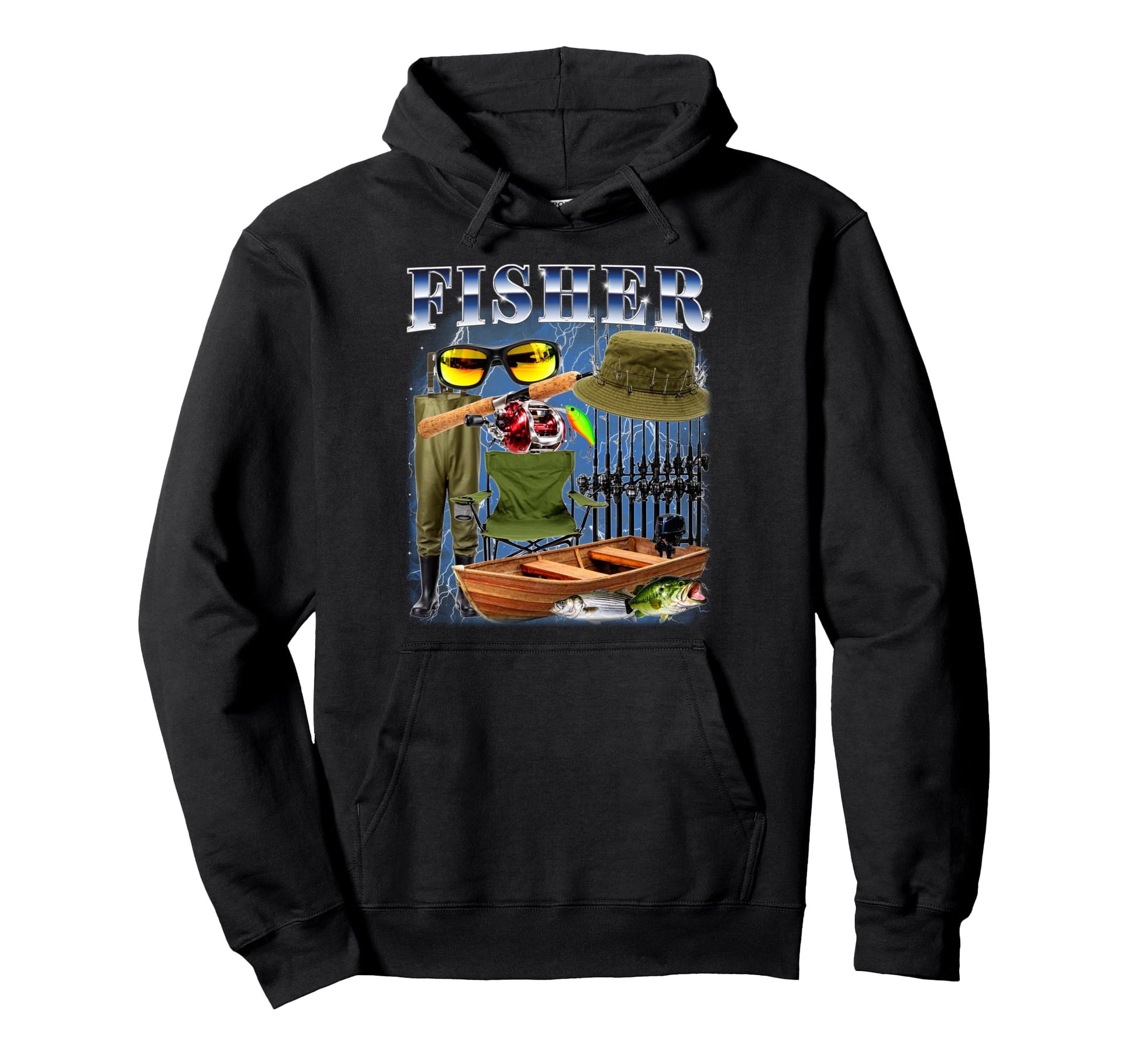 Fisher Bootleg 90S Fisherman Fishing Hoodie - Custom Art Print Men Women - T-Shirt, Sweatshirt, Hoodie