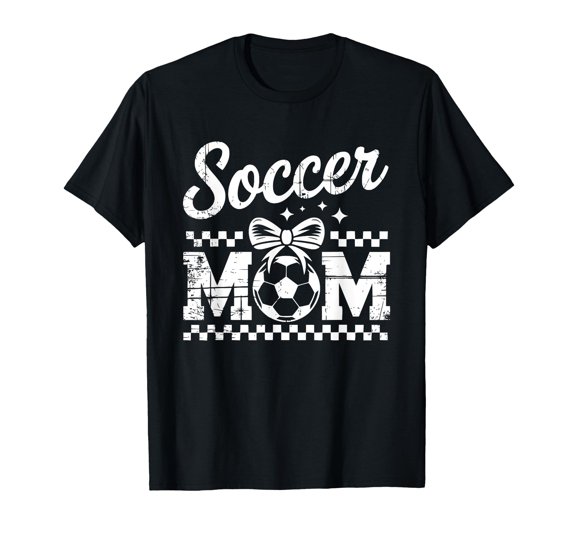 Soccer Mom Checker Pattern Ball Bow T-Shirt - Aesthetic Graphic for Adults - T-Shirt, Sweatshirt, Hoodie