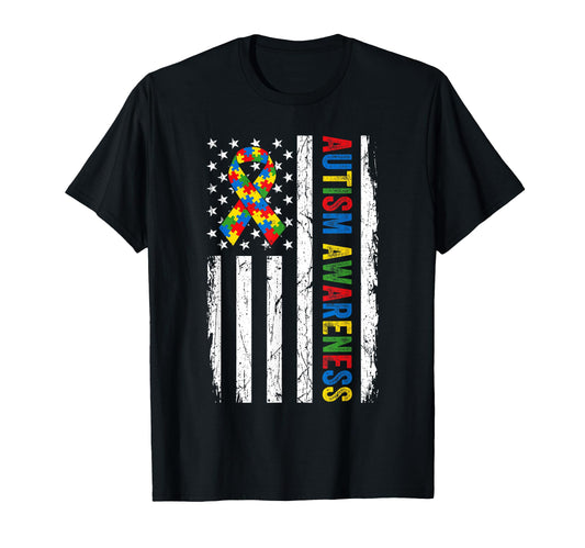 Autism Awareness American Flag Puzzle T-Shirt - Fun Novelty Design Unisex - T-Shirt, Sweatshirt, Hoodie