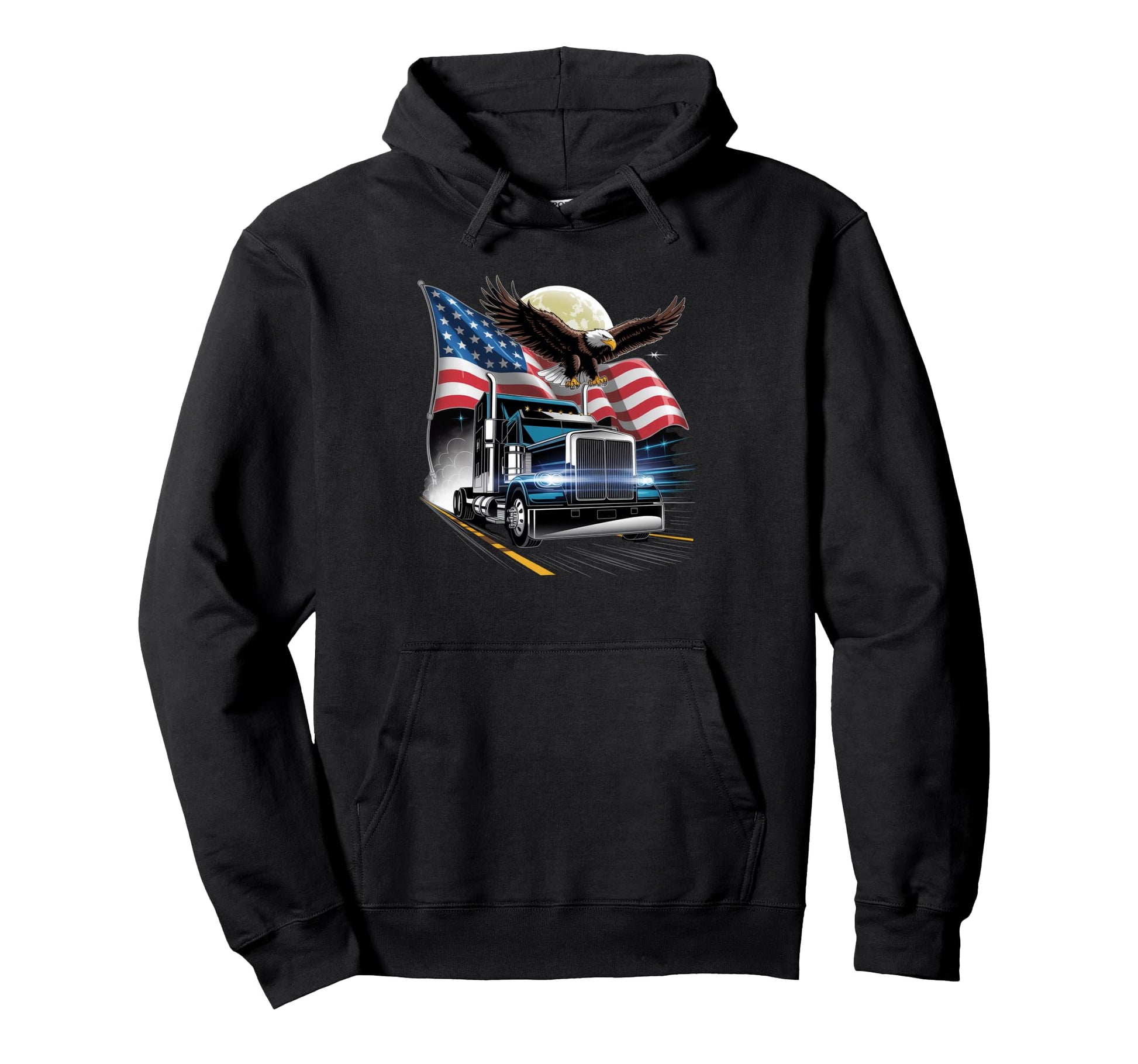 American Flag Trucker Dad Big Rig Hoodie - Minimalist Print for Adults - T-Shirt, Sweatshirt, Hoodie