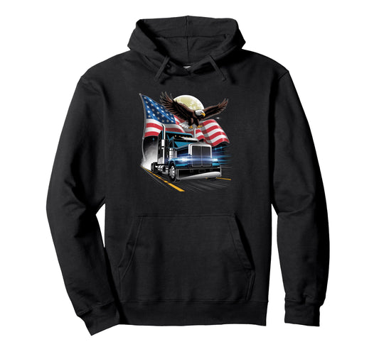 American Flag Trucker Dad Big Rig Hoodie - Minimalist Print for Adults - T-Shirt, Sweatshirt, Hoodie