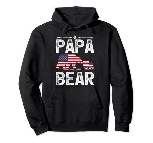 Bear Lover American Flag Papa Bear Hoodie - Novelty Apparel for Adults - T-Shirt, Sweatshirt, Hoodie