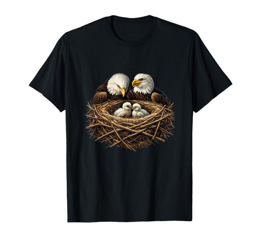Bald Eagle Mom Dad Two Eaglet Chicks T-Shirt - Unique Graphic Unisex - T-Shirt, Sweatshirt, Hoodie