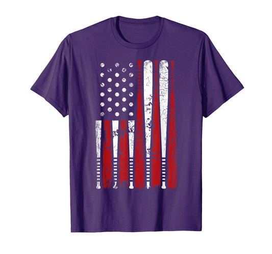 Baseball Bat American Usa Flag T-Shirt - Casual Everyday Wear Unisex - T-Shirt, Sweatshirt, Hoodie