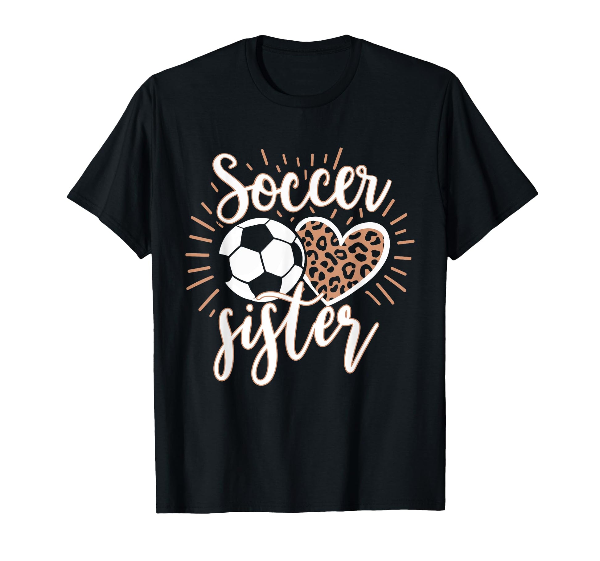 Soccer Sister Heart Leopard Soccer Ball T-Shirt - Graphic Print for Adults - T-Shirt, Sweatshirt, Hoodie