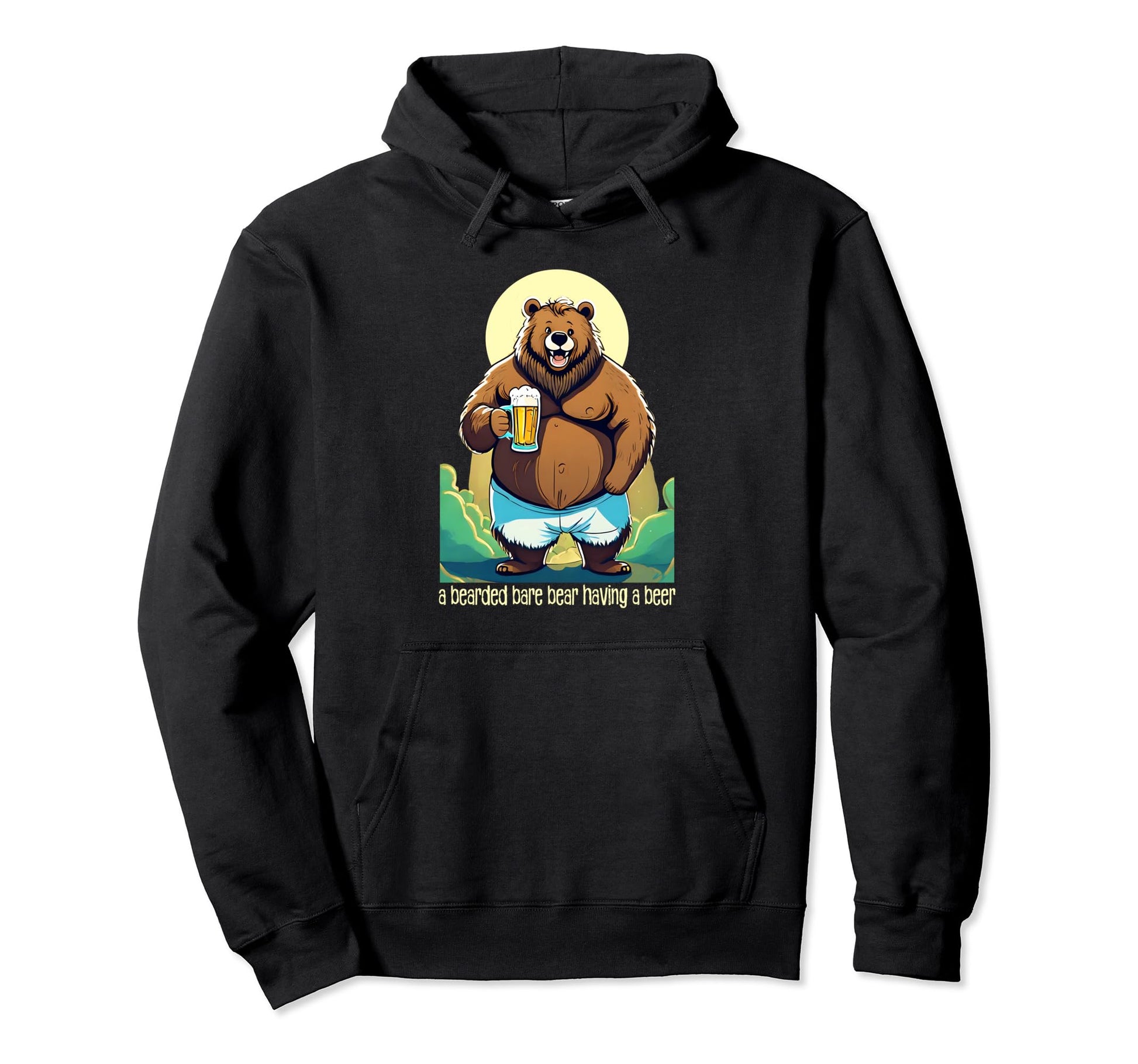 Bearded Bear Almost Bare Drinking Hoodie - Fun Novelty Design for Adults - T-Shirt, Sweatshirt, Hoodie