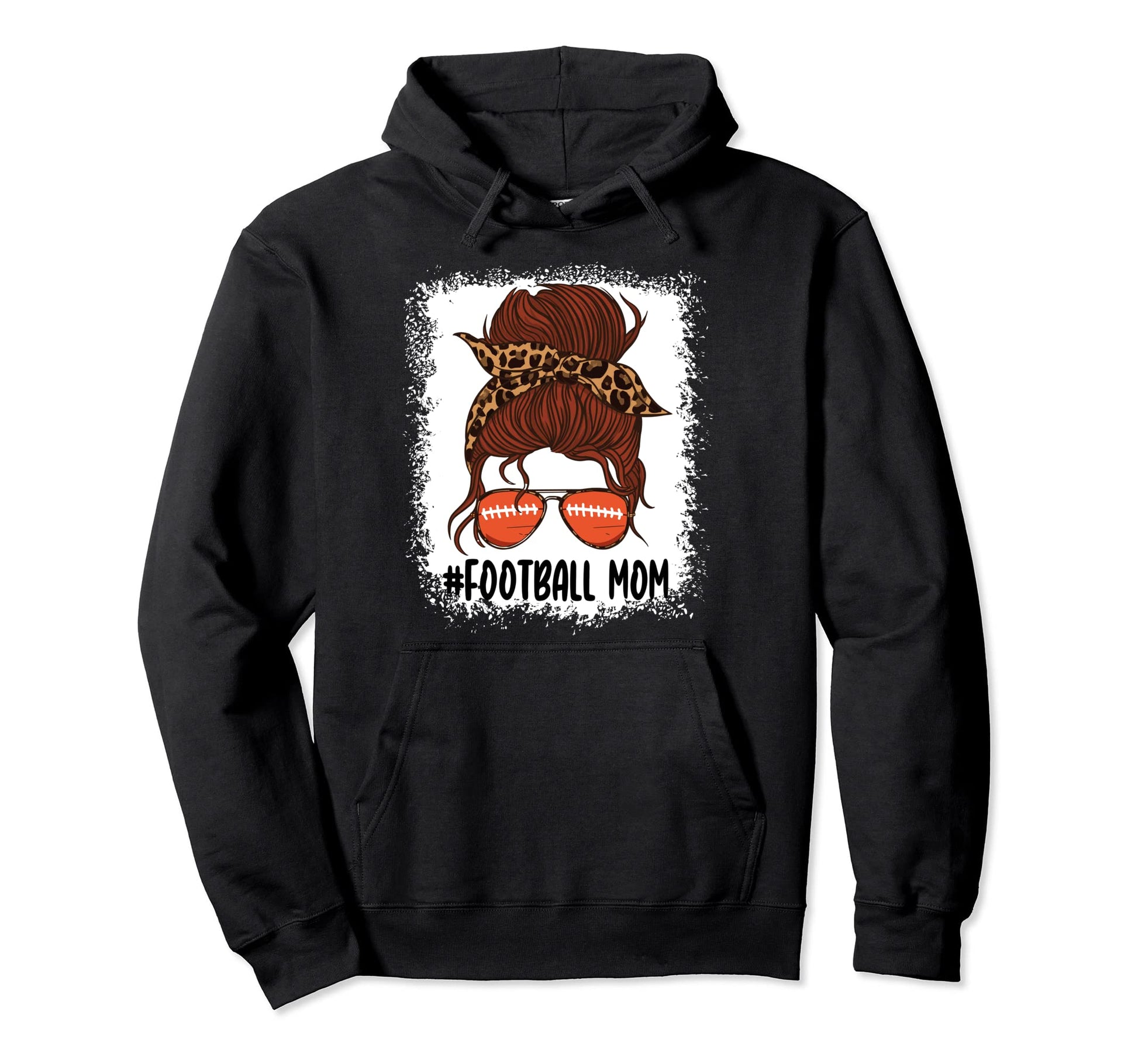 Messy Bun Football Mom Life Leopard Hoodie - Trendy Graphic for Adults - T-Shirt, Sweatshirt, Hoodie