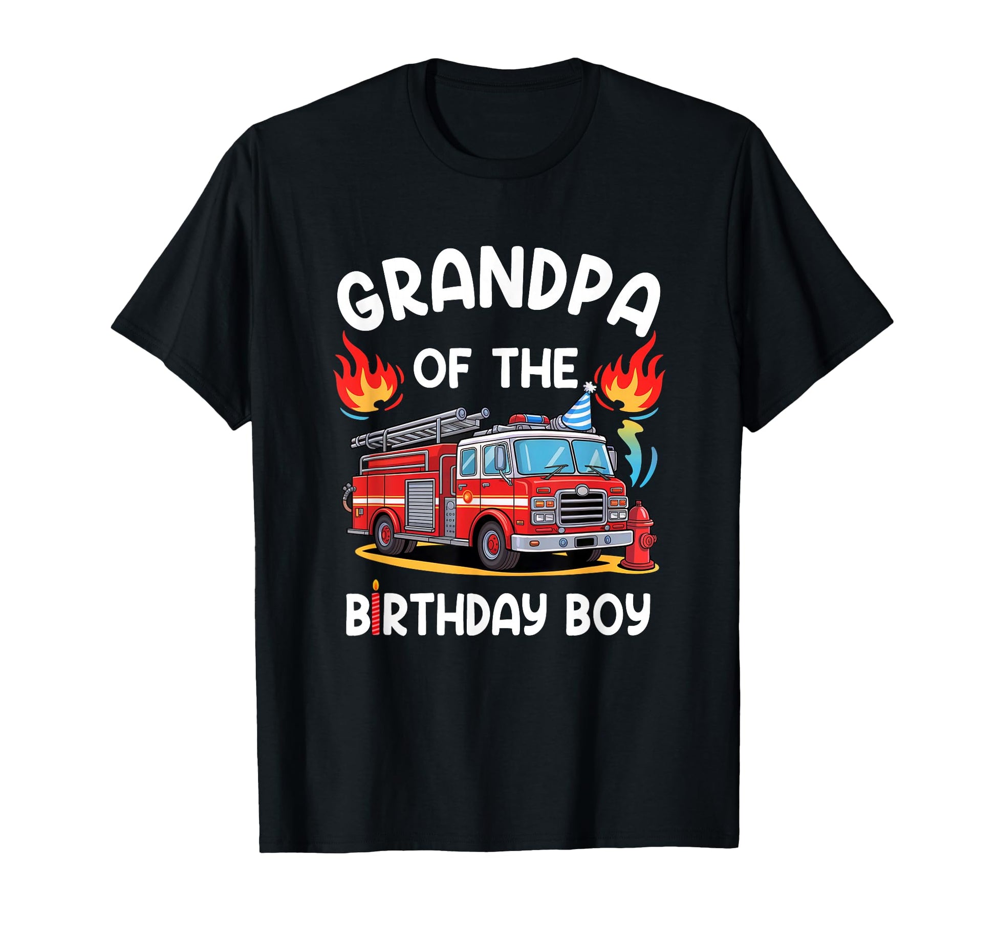 Grandpa Birthday Fire Truck Firefighter T-Shirt - Graphic Print for Adults - T-Shirt, Sweatshirt, Hoodie