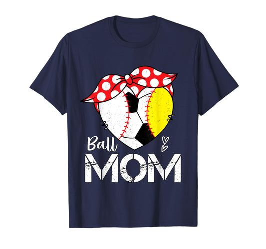 Ball Mom Heart Funny Baseball Soccer Mom T-Shirt - Unique Graphic Unisex - T-Shirt, Sweatshirt, Hoodie