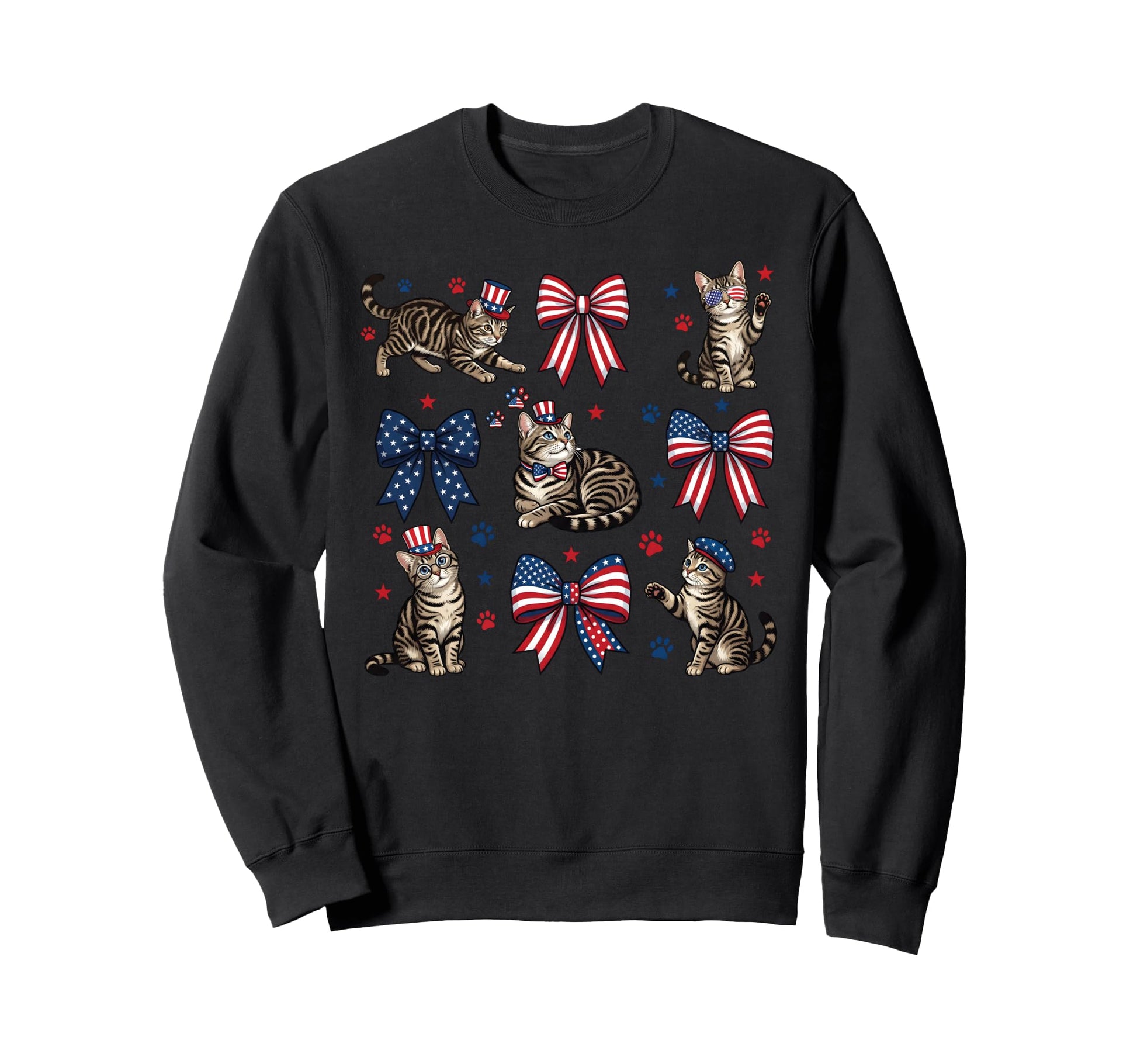 Patriotic Cat 4Th July Bow Sweatshirt - Casual Everyday Wear Men Women - T-Shirt, Sweatshirt, Hoodie