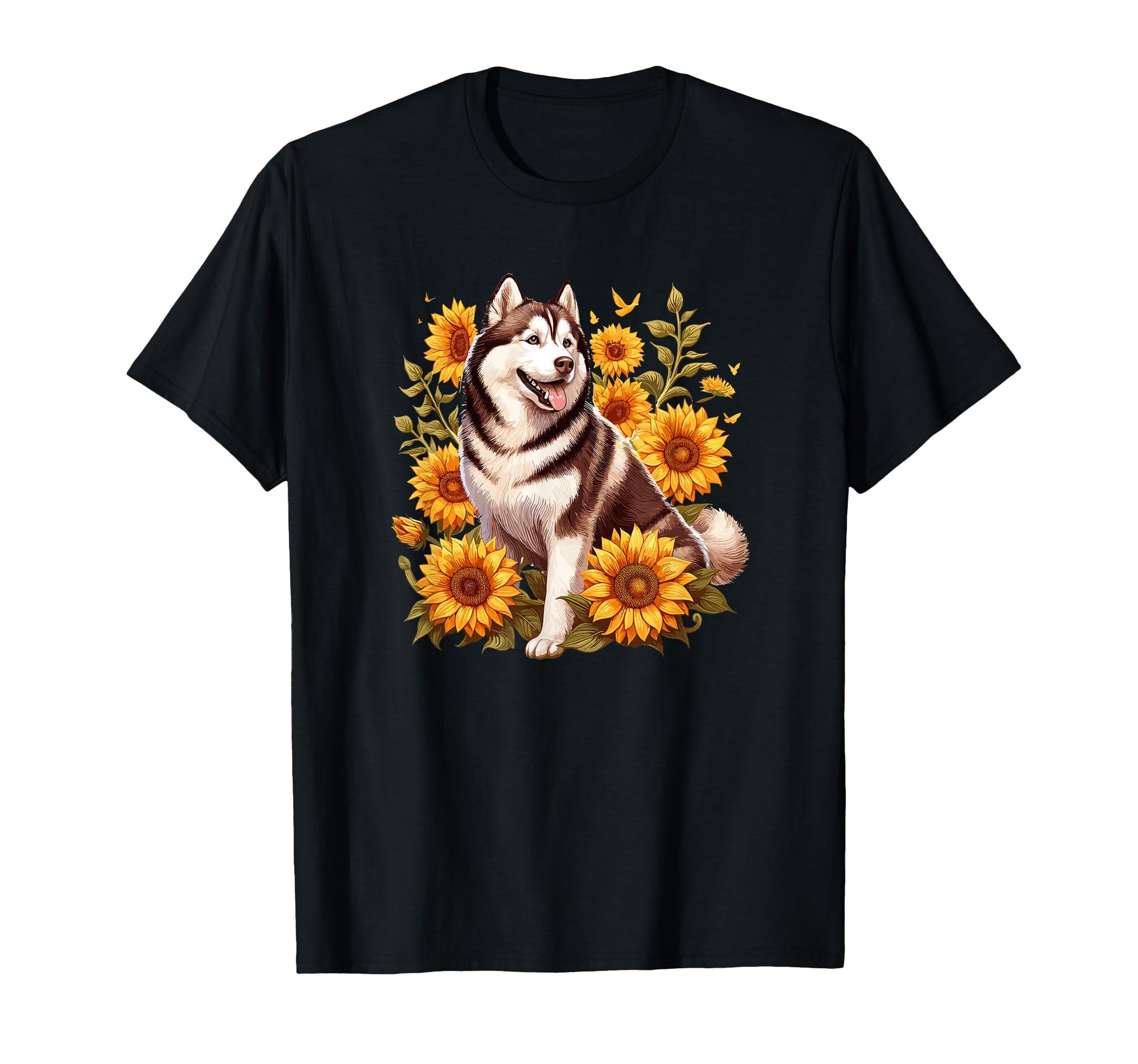 Womens Sunflowers Floral Siberian Husky T-Shirt - Custom Art Print Unisex - T-Shirt, Sweatshirt, Hoodie