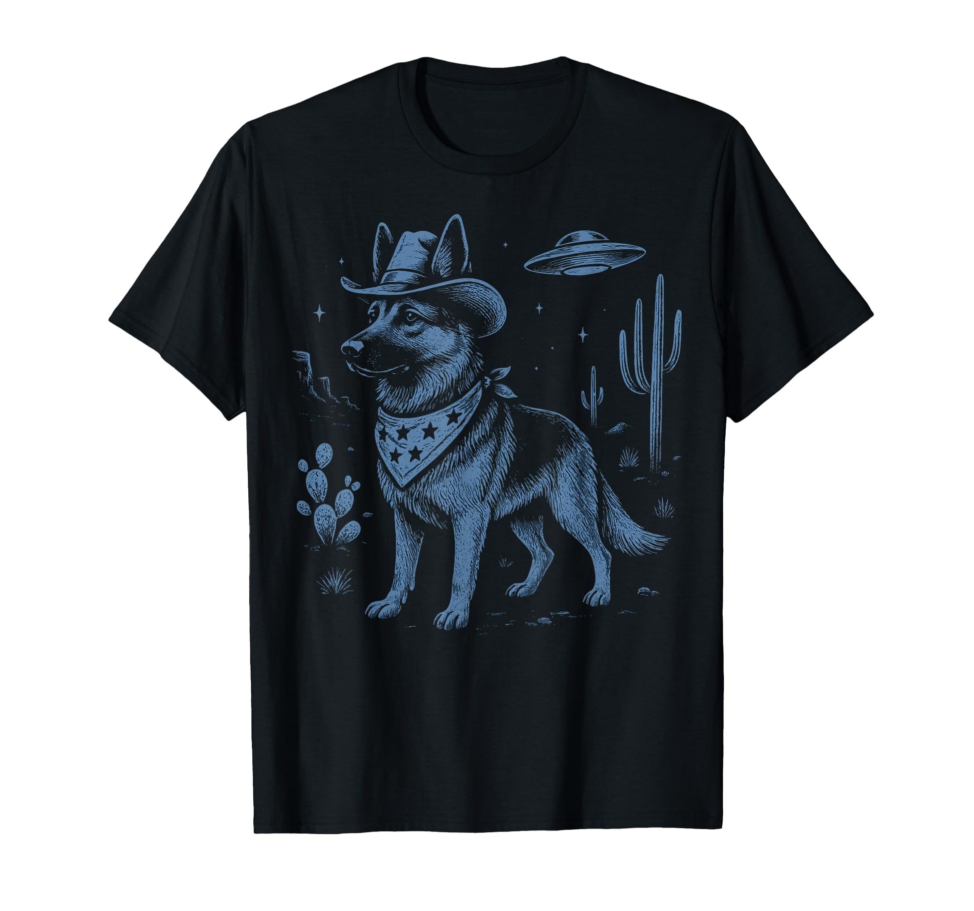 Cowboy German Shepherd Ufo Funny Western Hoodie - Graphic Print Men Women - T-Shirt, Sweatshirt, Hoodie