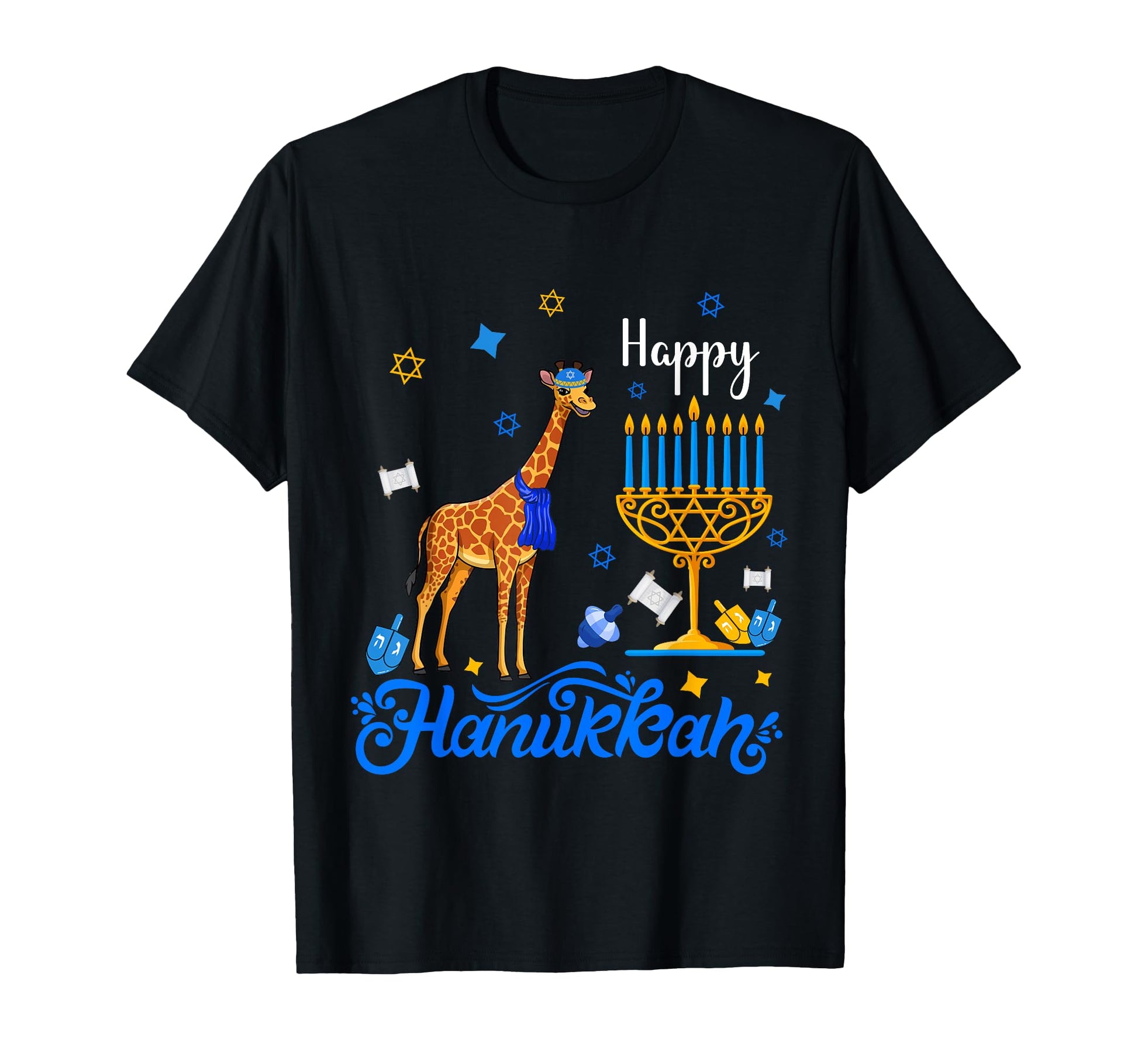 Happy Hanukkah Giraffe Wearing T-Shirt - Fun Novelty Design for Adults - T-Shirt, Sweatshirt, Hoodie